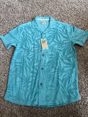 Men’s Teal Short-Sleeve Button-Up Shirt